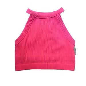 Aerie Superchill Seamless‎ High Nexk Pink Ribbed Halter Top Size XL